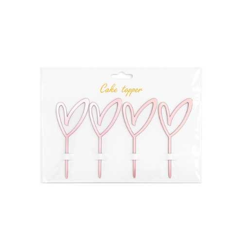 Cake Topper Coeur rose 4pcs