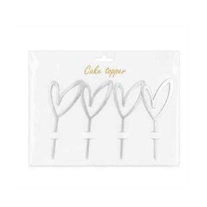 Cake Topper Cœur Argent 4pcs