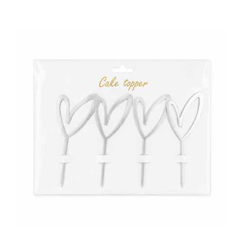 Cake Topper Cœur Argent 4pcs