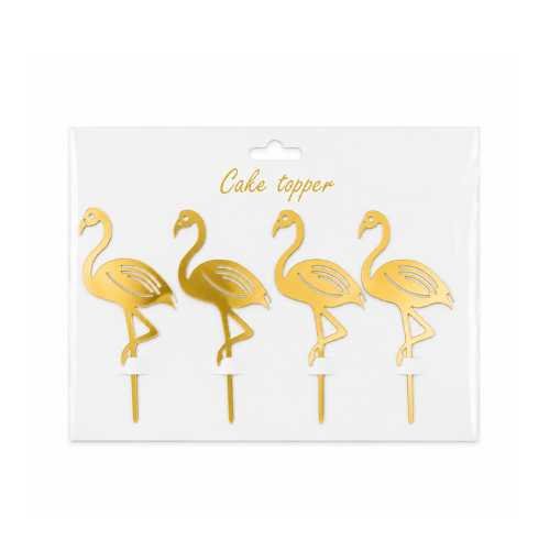 Cake Topper Flamant Rose Or 4pcs