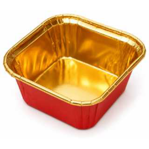 Caissette moule à pâtissierie carré en papier 65x65x35 rouge + or