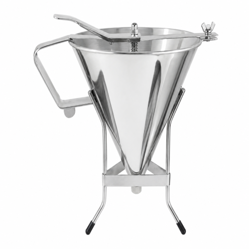 Entonnoir doseur à piston en inox sur support